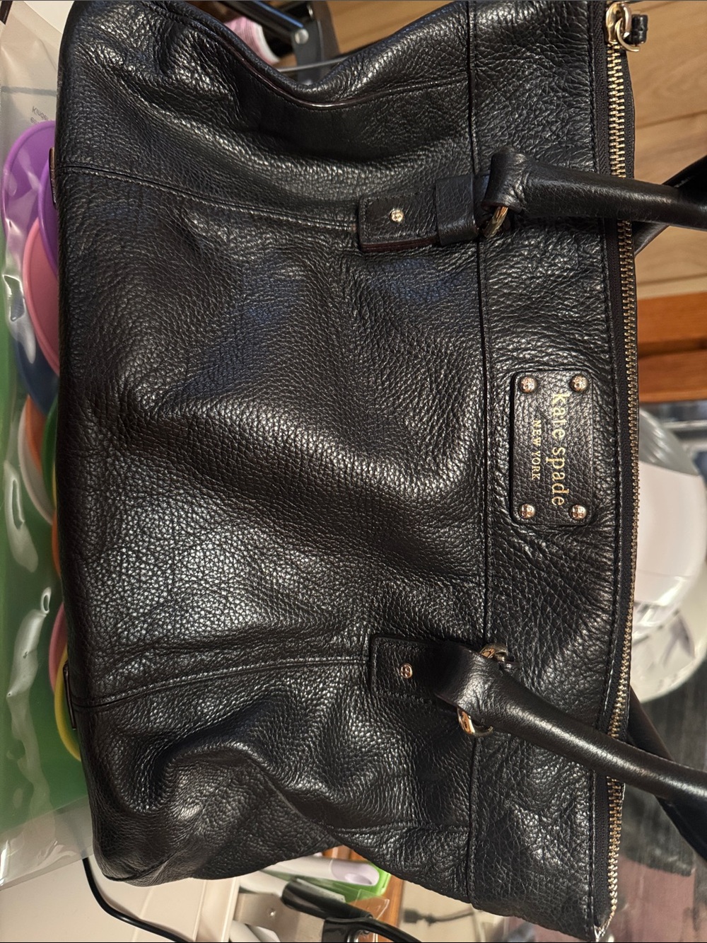 kate spade black pebbled leather satchel with gold hardware